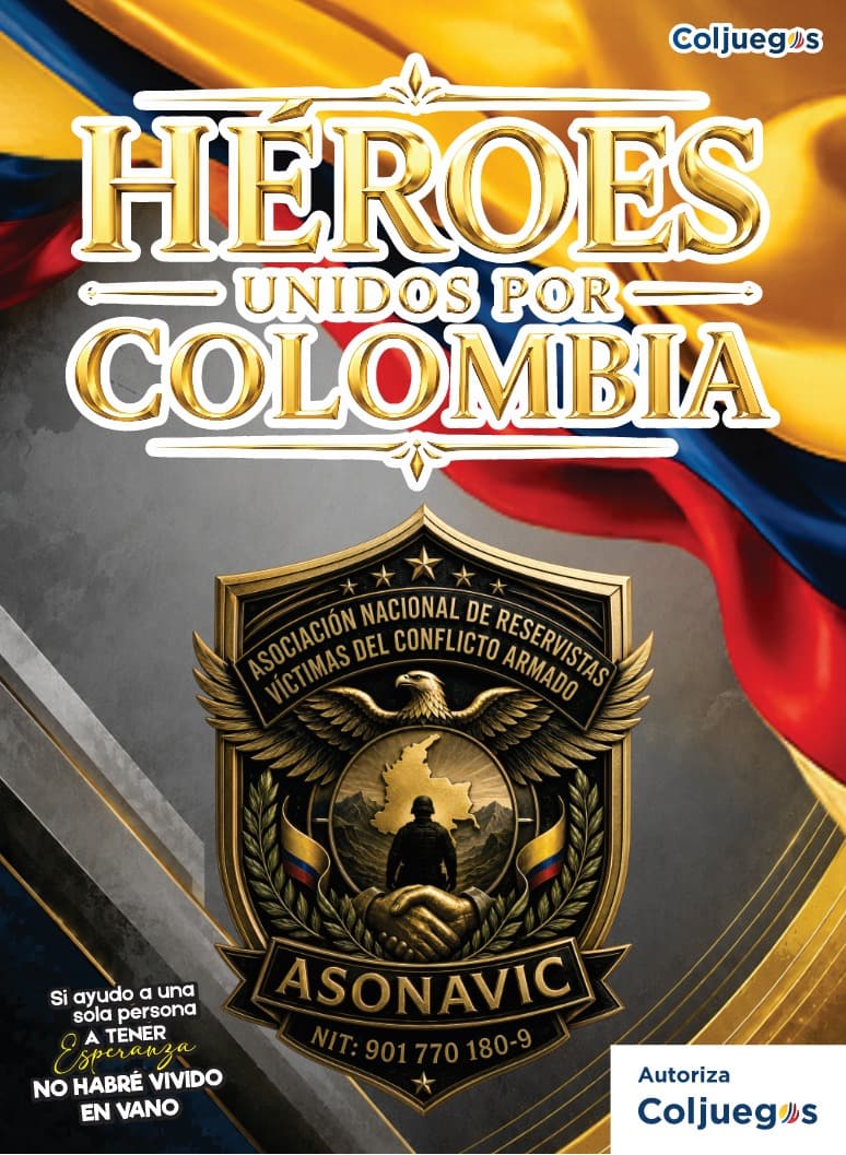 Portada de la cartilla Héroes Unidos por Colombia con el escudo de ASONAVIC